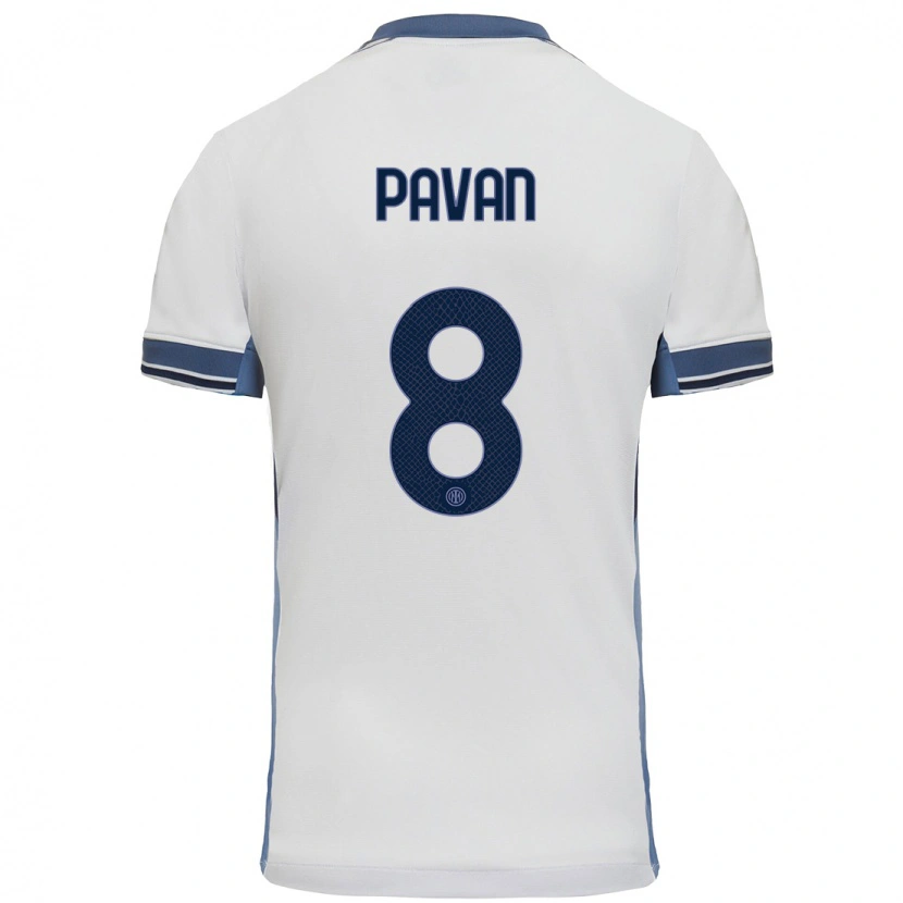 Danxen Uomo Maglia Matilde Pavan #8 Bianco Grigio Kit Gara Away 2024/25 Maglietta