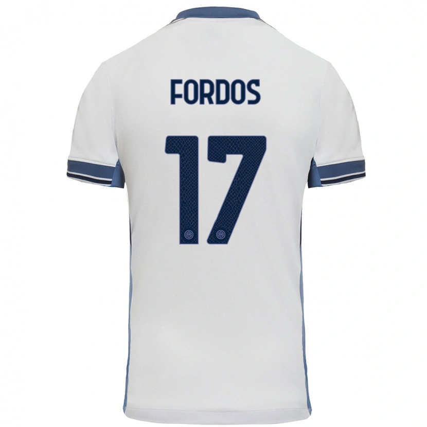Danxen Uomo Maglia Beatrix Fördős #17 Bianco Grigio Kit Gara Away 2024/25 Maglietta