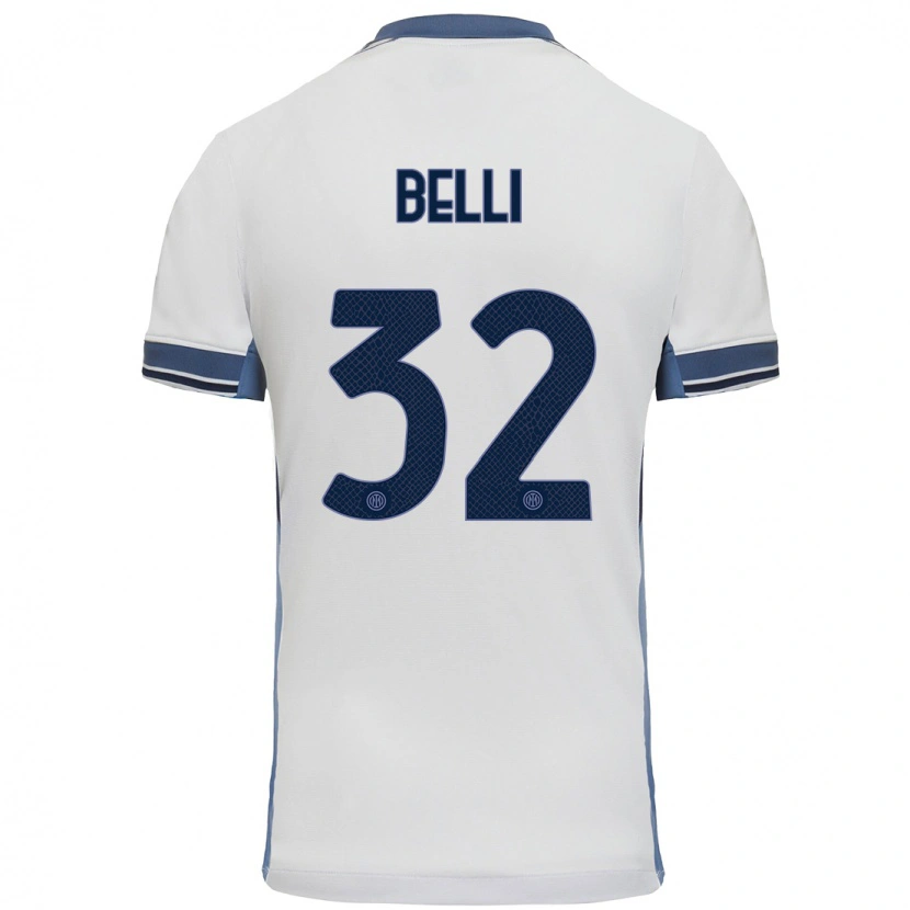 Danxen Uomo Maglia Elena Belli #32 Bianco Grigio Kit Gara Away 2024/25 Maglietta