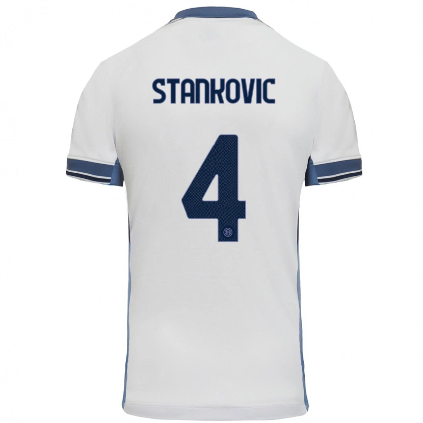 Danxen Uomo Maglia Aleksandar Stankovic #4 Bianco Grigio Kit Gara Away 2024/25 Maglietta