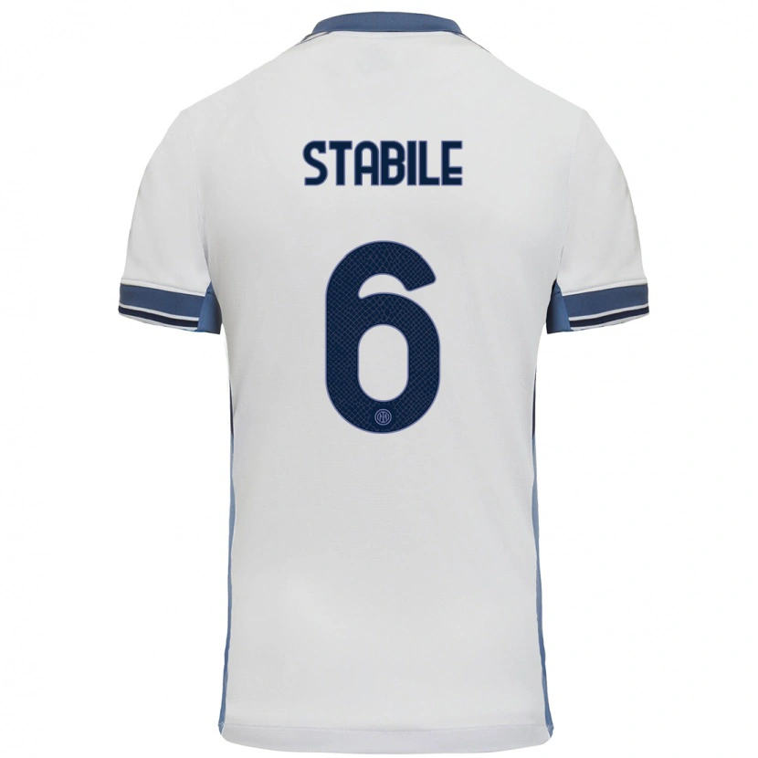 Danxen Uomo Maglia Giacomo Stabile #6 Bianco Grigio Kit Gara Away 2024/25 Maglietta