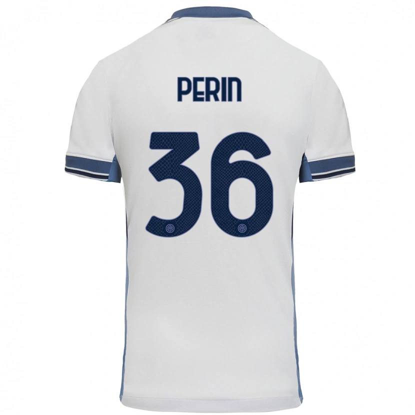 Danxen Uomo Maglia Nicolo Perin #36 Bianco Grigio Kit Gara Away 2024/25 Maglietta