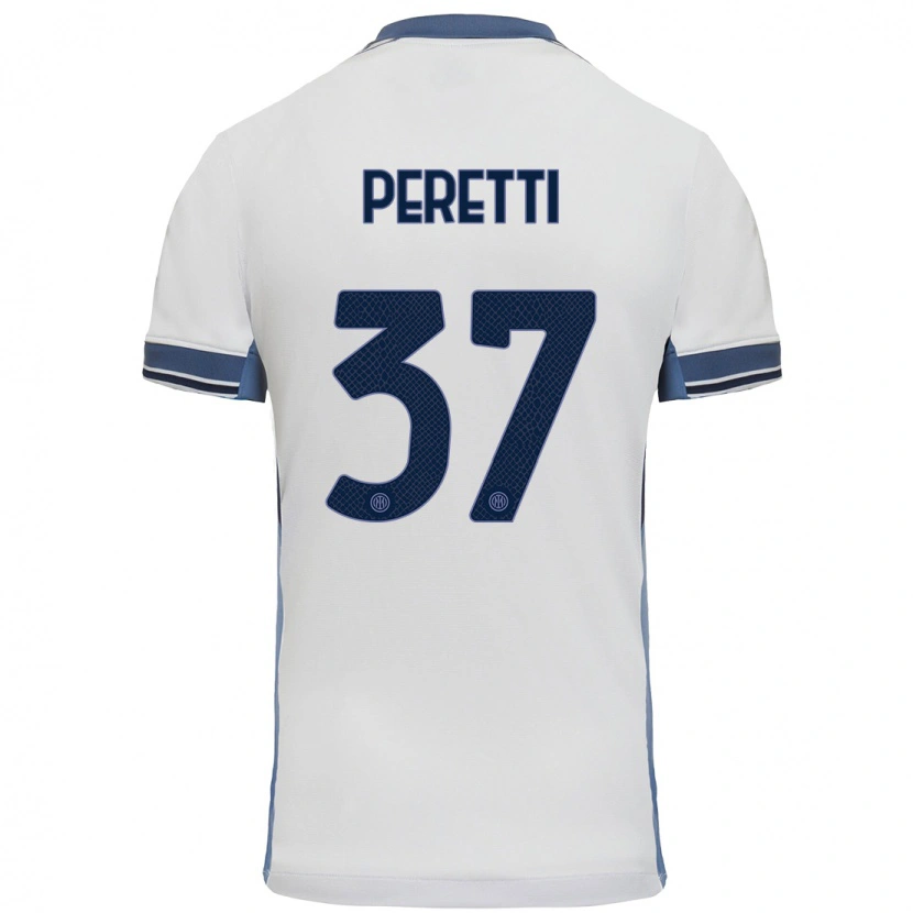 Danxen Uomo Maglia Lorenzo Peretti #37 Bianco Grigio Kit Gara Away 2024/25 Maglietta