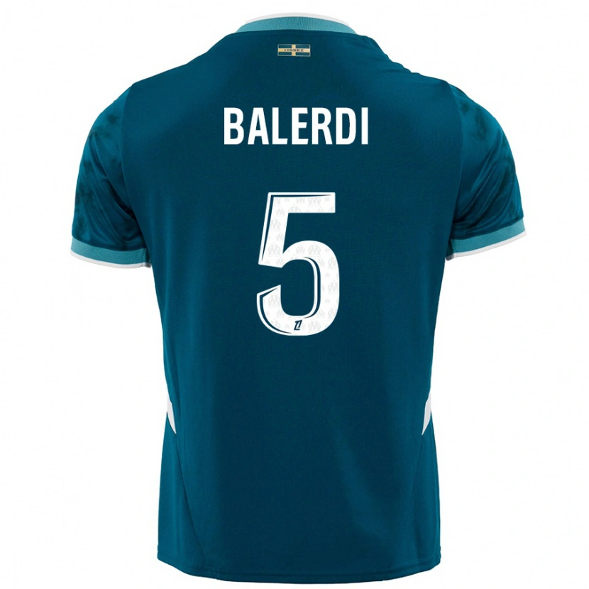 Danxen Uomo Maglia Leonardo Balerdi #5 Turchese Blu Kit Gara Away 2024/25 Maglietta