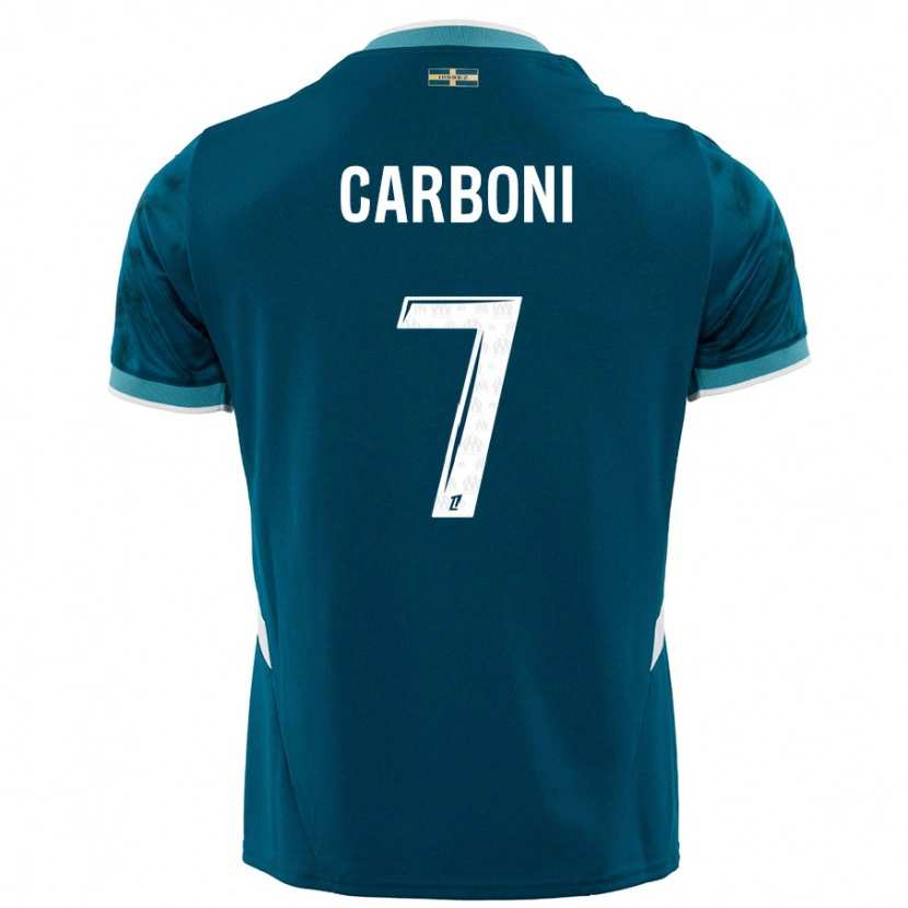 Danxen Uomo Maglia Valentín Carboni #7 Turchese Blu Kit Gara Away 2024/25 Maglietta