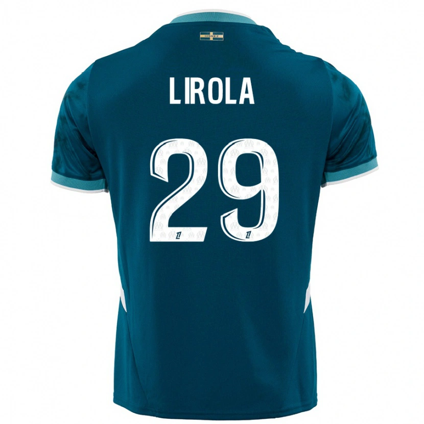 Danxen Uomo Maglia Pol Lirola #29 Turchese Blu Kit Gara Away 2024/25 Maglietta