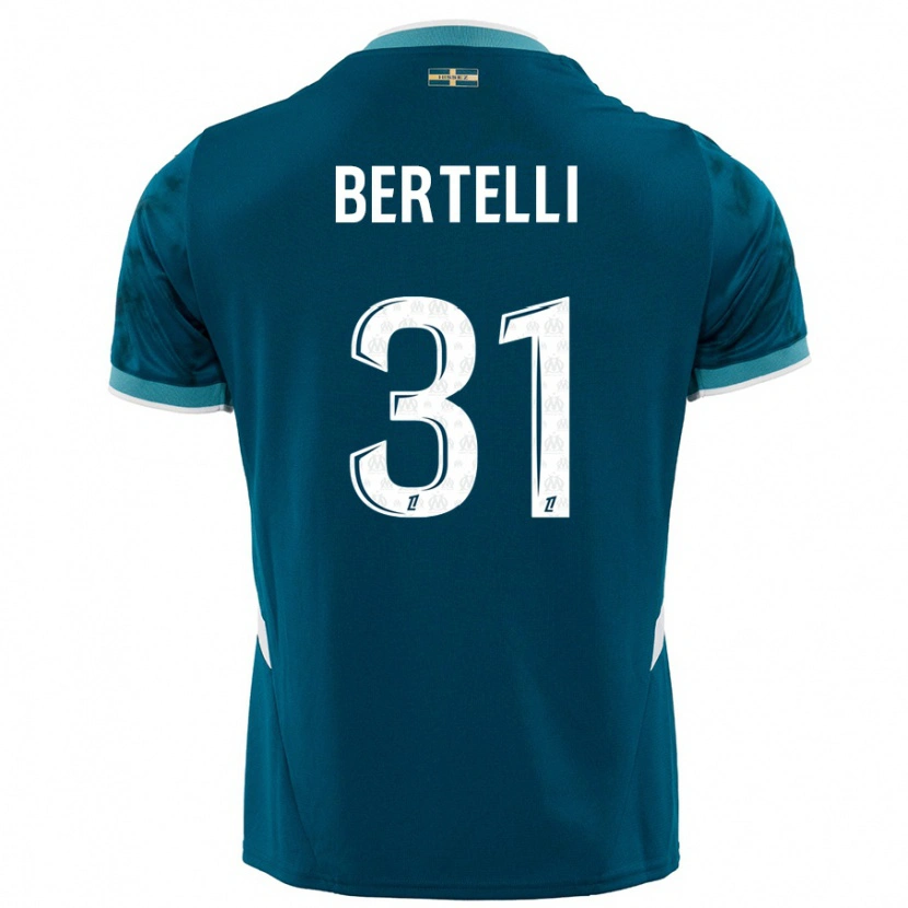 Danxen Uomo Maglia Ugo Bertelli #31 Turchese Blu Kit Gara Away 2024/25 Maglietta