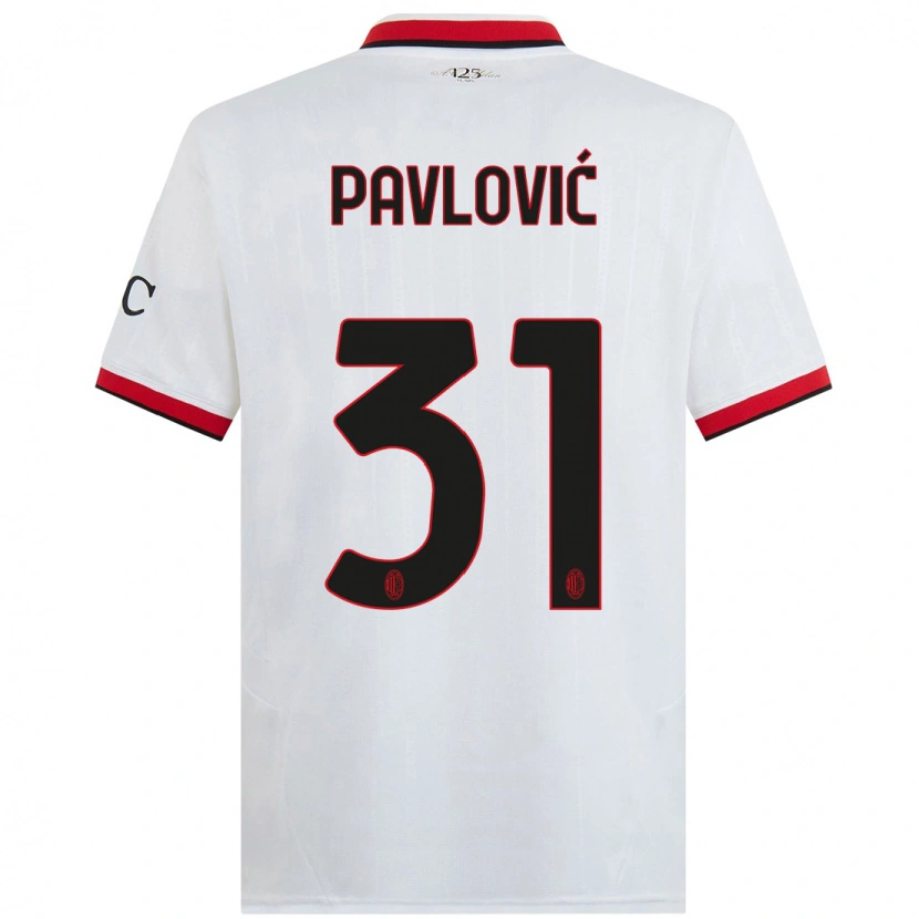 Danxen Uomo Maglia Strahinja Pavlović #31 Bianco Nero Rosso Kit Gara Away 2024/25 Maglietta