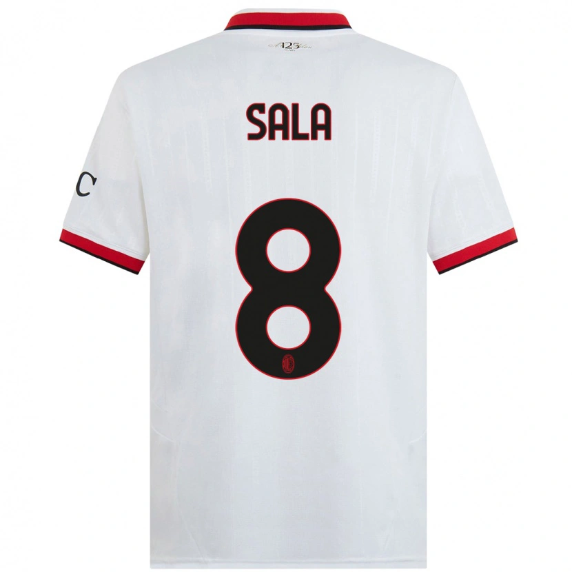 Danxen Uomo Maglia Emanuele Sala #8 Bianco Nero Rosso Kit Gara Away 2024/25 Maglietta
