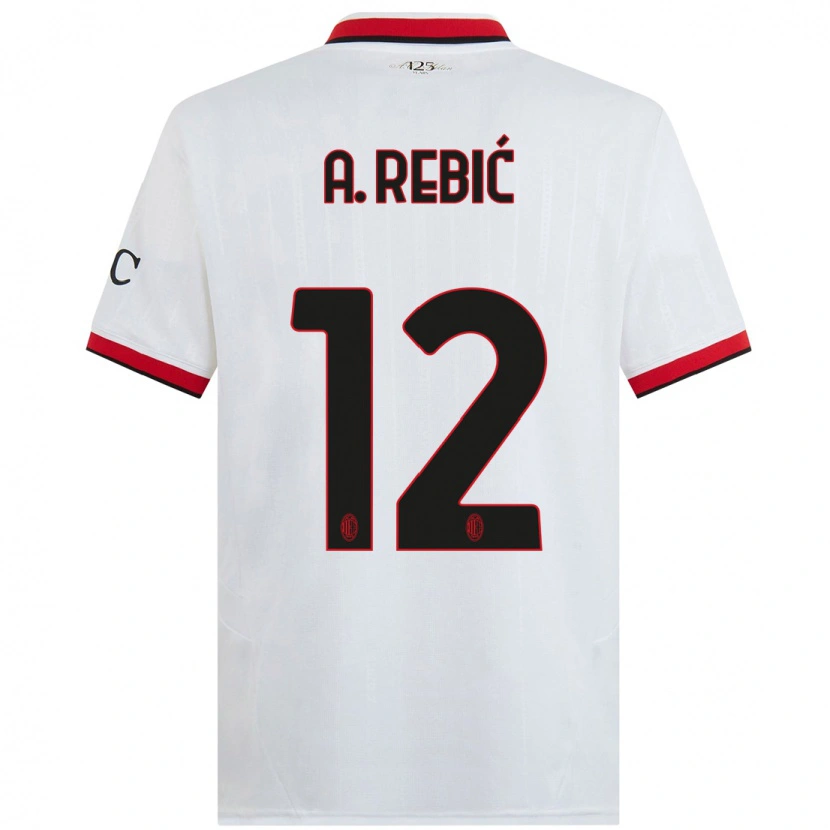 Danxen Uomo Maglia Ante Rebic #12 Bianco Nero Rosso Kit Gara Away 2024/25 Maglietta