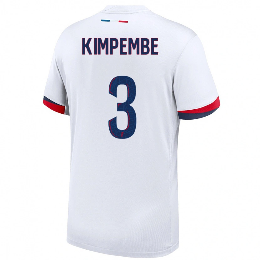 Danxen Uomo Maglia Presnel Kimpembe #3 Bianco Blu Rosso Kit Gara Away 2024/25 Maglietta