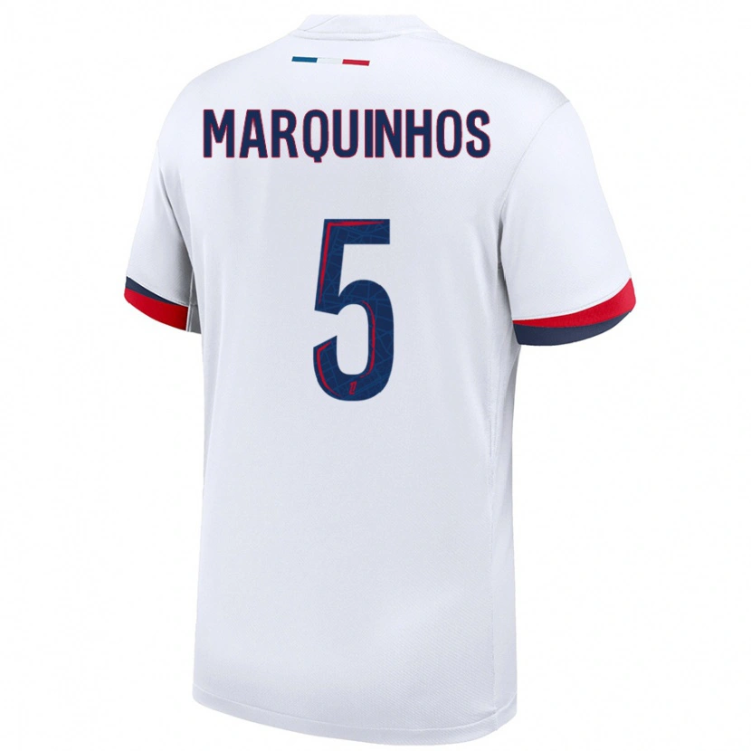 Danxen Uomo Maglia Marquinhos #5 Bianco Blu Rosso Kit Gara Away 2024/25 Maglietta