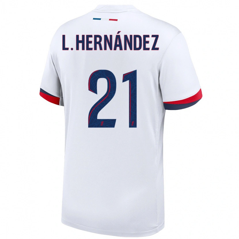 Danxen Uomo Maglia Lucas Hernández #21 Bianco Blu Rosso Kit Gara Away 2024/25 Maglietta