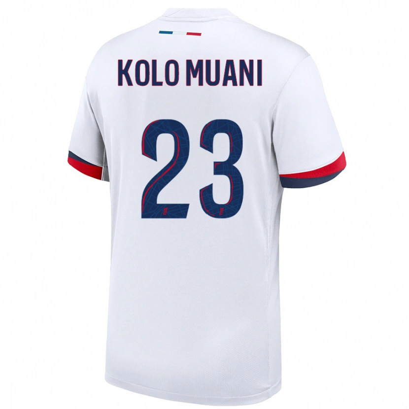 Danxen Uomo Maglia Randal Kolo Muani #23 Bianco Blu Rosso Kit Gara Away 2024/25 Maglietta