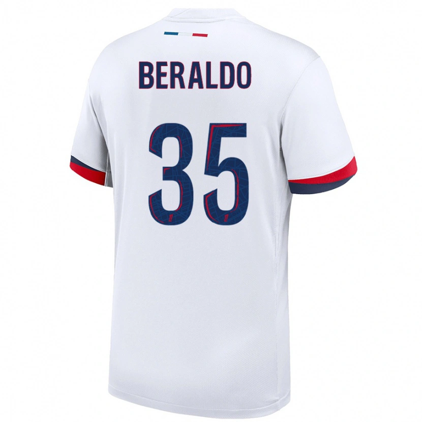Danxen Uomo Maglia Lucas Beraldo #35 Bianco Blu Rosso Kit Gara Away 2024/25 Maglietta