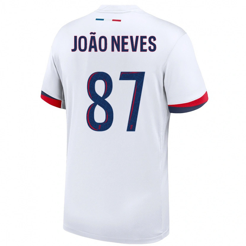 Danxen Uomo Maglia João Neves #87 Bianco Blu Rosso Kit Gara Away 2024/25 Maglietta