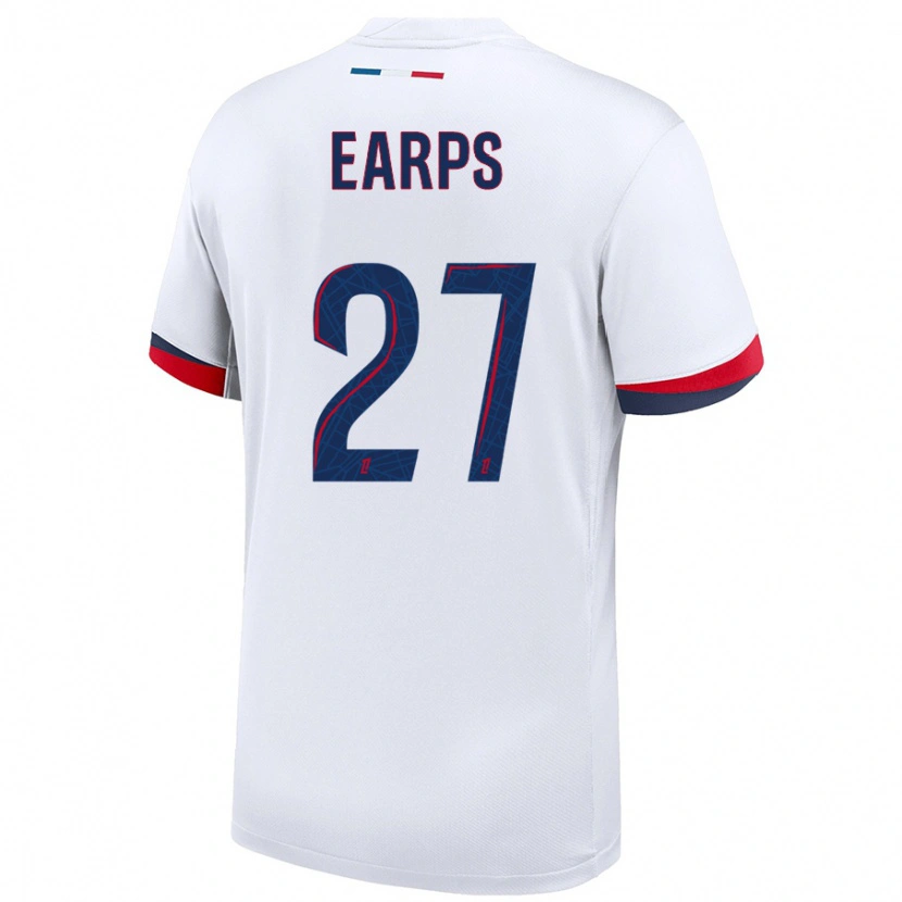 Danxen Uomo Maglia Mary Earps #27 Bianco Blu Rosso Kit Gara Away 2024/25 Maglietta