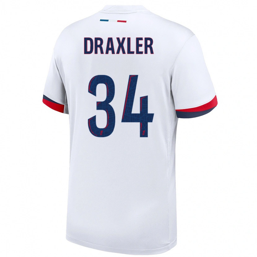 Danxen Uomo Maglia Julian Draxler #34 Bianco Blu Rosso Kit Gara Away 2024/25 Maglietta