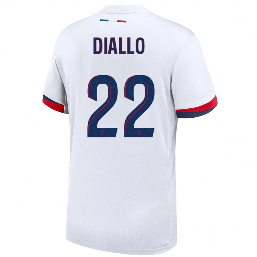 Danxen Uomo Maglia Abdou Diallo #22 Bianco Blu Rosso Kit Gara Away 2024/25 Maglietta