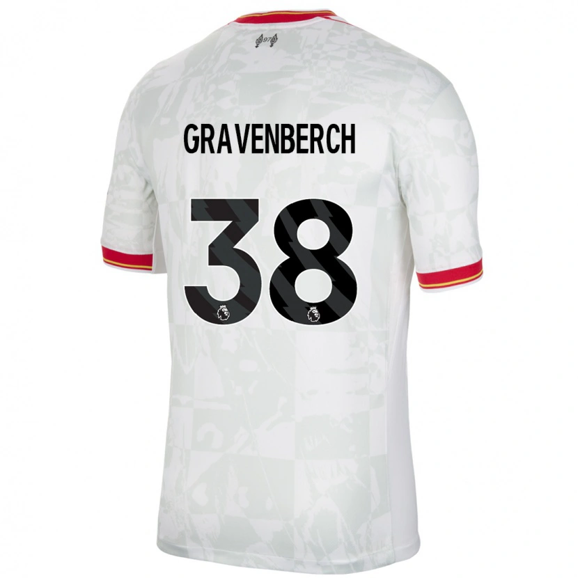 Danxen Uomo Maglia Ryan Gravenberch #38 Bianco Rosso Nero Kit Gara Third 2024/25 Maglietta