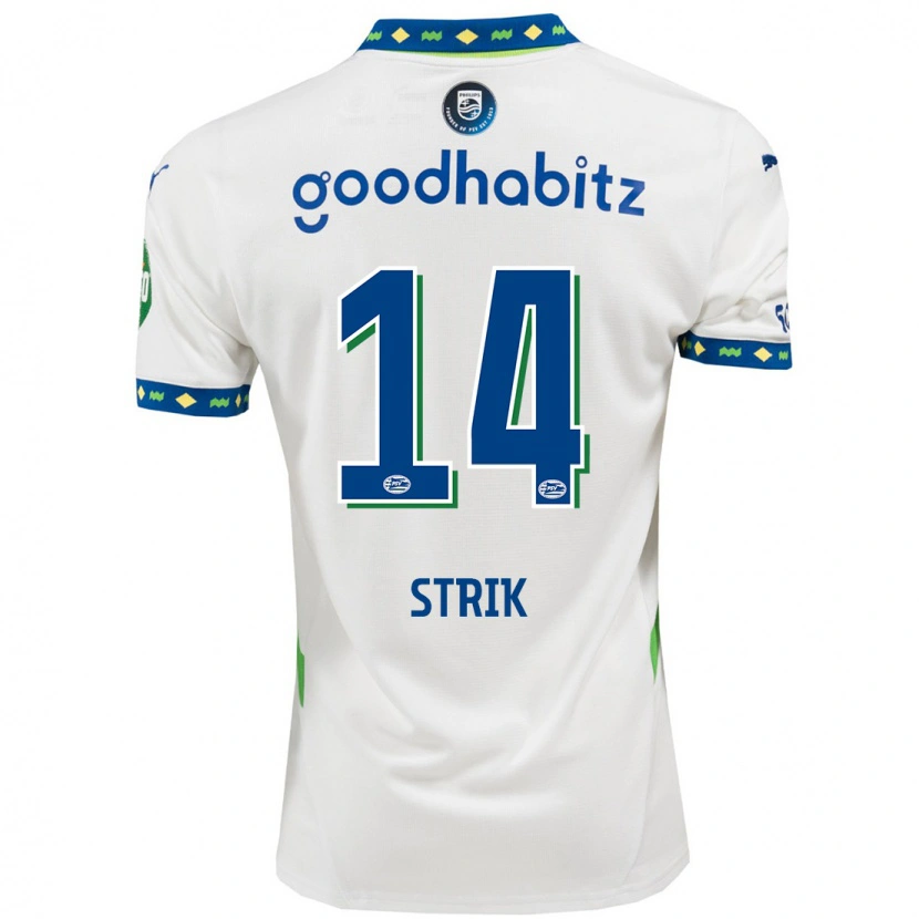 Danxen Uomo Maglia Laura Strik #14 Bianco Blu Scuro Kit Gara Third 2024/25 Maglietta