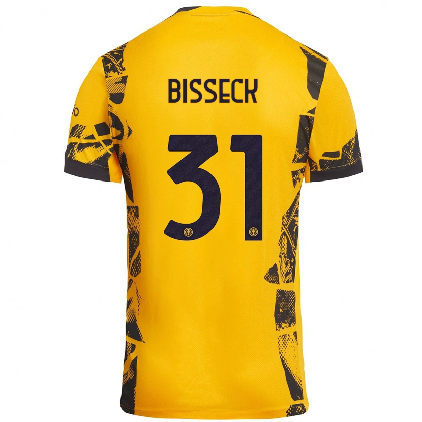 Danxen Uomo Maglia Yann Bisseck #31 Oro Nero Kit Gara Third 2024/25 Maglietta