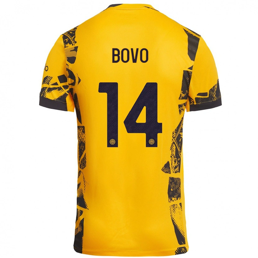 Danxen Uomo Maglia Leonardo Bovo #14 Oro Nero Kit Gara Third 2024/25 Maglietta