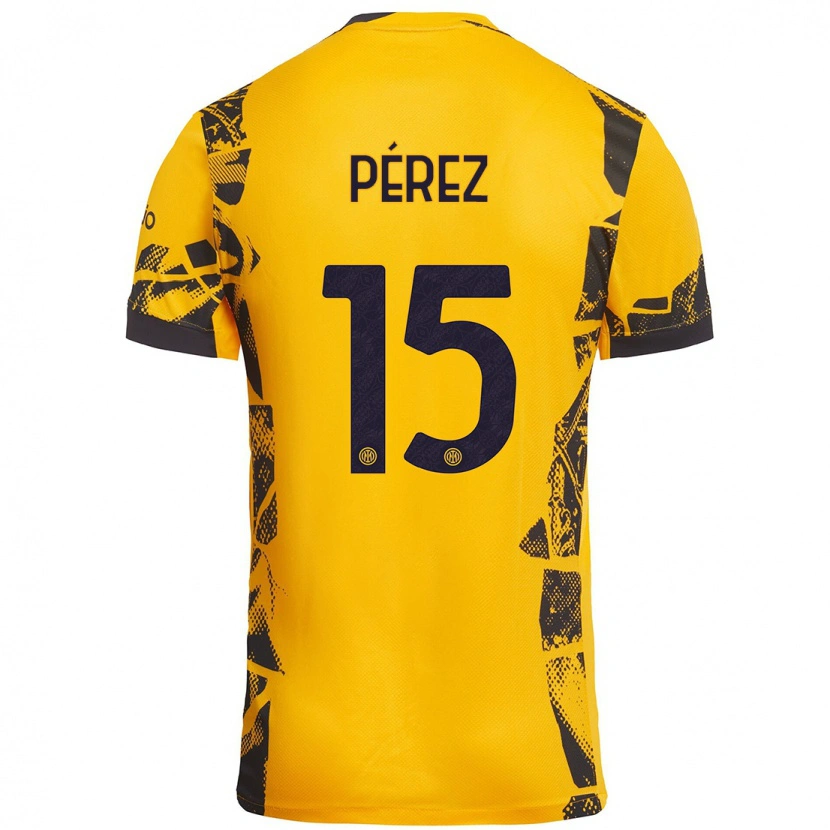 Danxen Uomo Maglia Álex Pérez #15 Oro Nero Kit Gara Third 2024/25 Maglietta