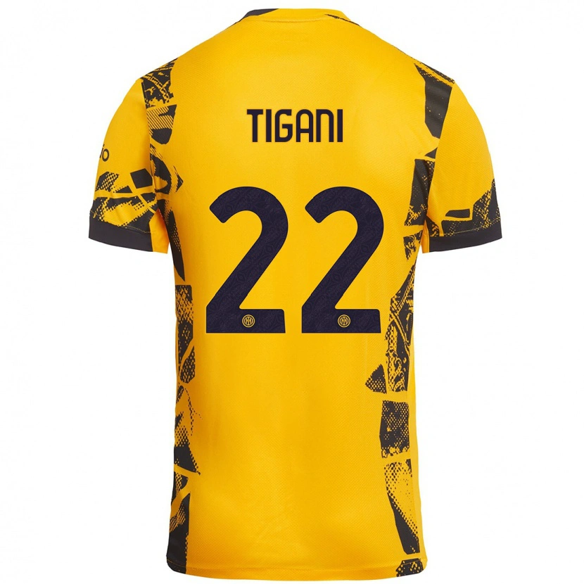Danxen Uomo Maglia Edoardo Tigani #22 Oro Nero Kit Gara Third 2024/25 Maglietta