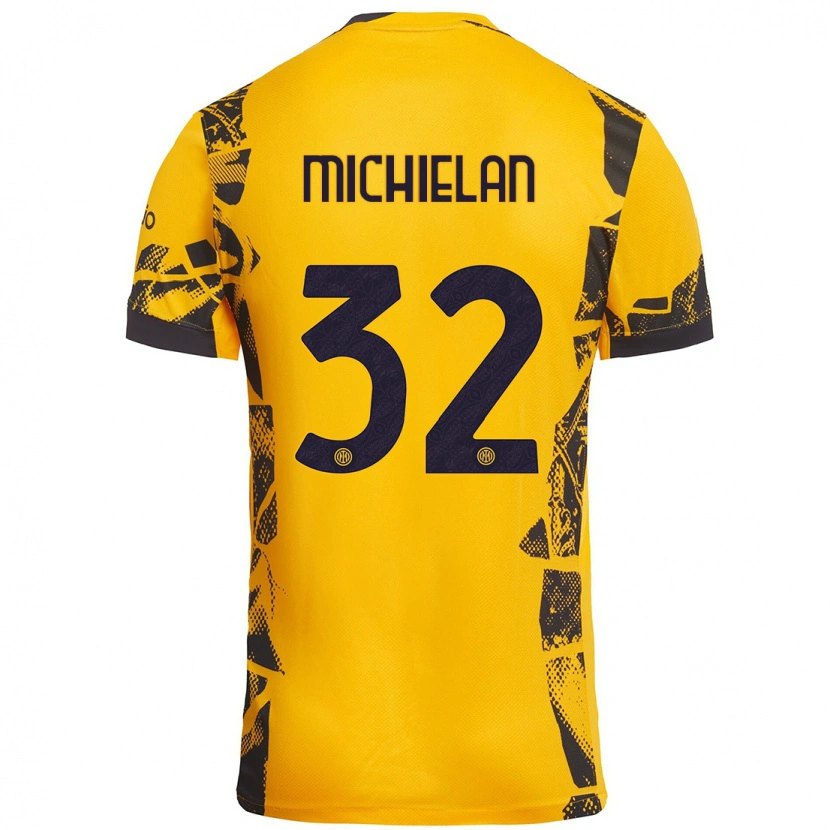 Danxen Uomo Maglia Mattia Michielan #32 Oro Nero Kit Gara Third 2024/25 Maglietta