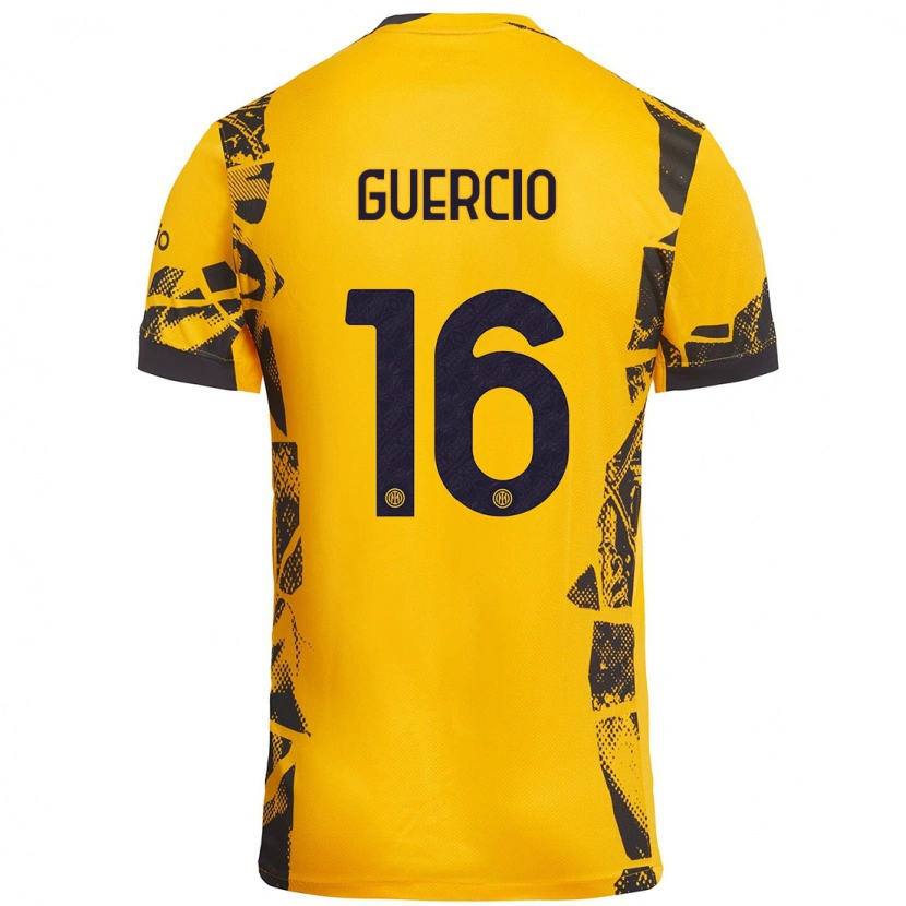 Danxen Uomo Maglia Tommaso Guercio #16 Oro Nero Kit Gara Third 2024/25 Maglietta