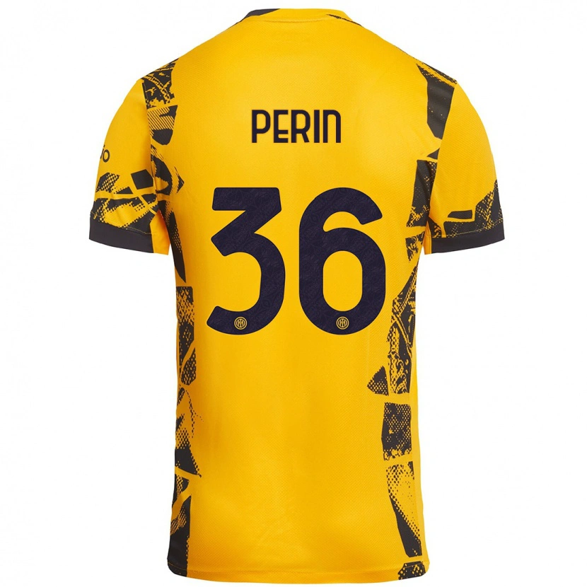Danxen Uomo Maglia Nicolo Perin #36 Oro Nero Kit Gara Third 2024/25 Maglietta