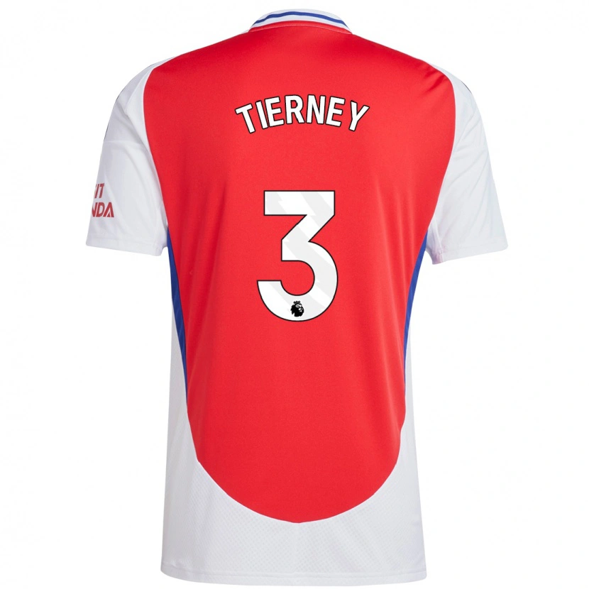 Danxen Donna Maglia Kieran Tierney #3 Rosso Bianco Kit Gara Home 2024/25 Maglietta