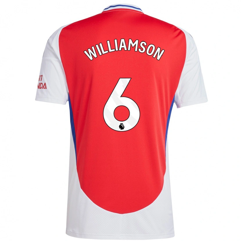 Danxen Donna Maglia Leah Williamson #6 Rosso Bianco Kit Gara Home 2024/25 Maglietta