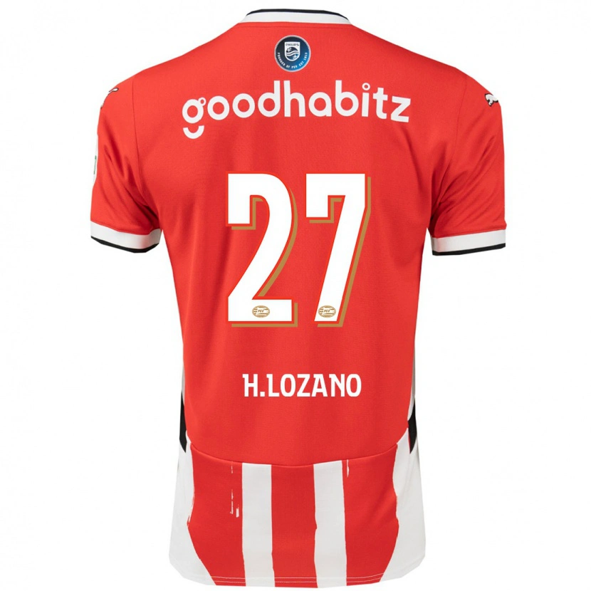 Danxen Donna Maglia Hirving Lozano #27 Rosso Bianco Kit Gara Home 2024/25 Maglietta