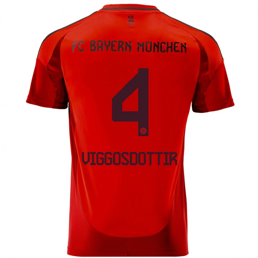 Danxen Donna Maglia Glódís Perla Viggósdóttir #4 Rosso Kit Gara Home 2024/25 Maglietta