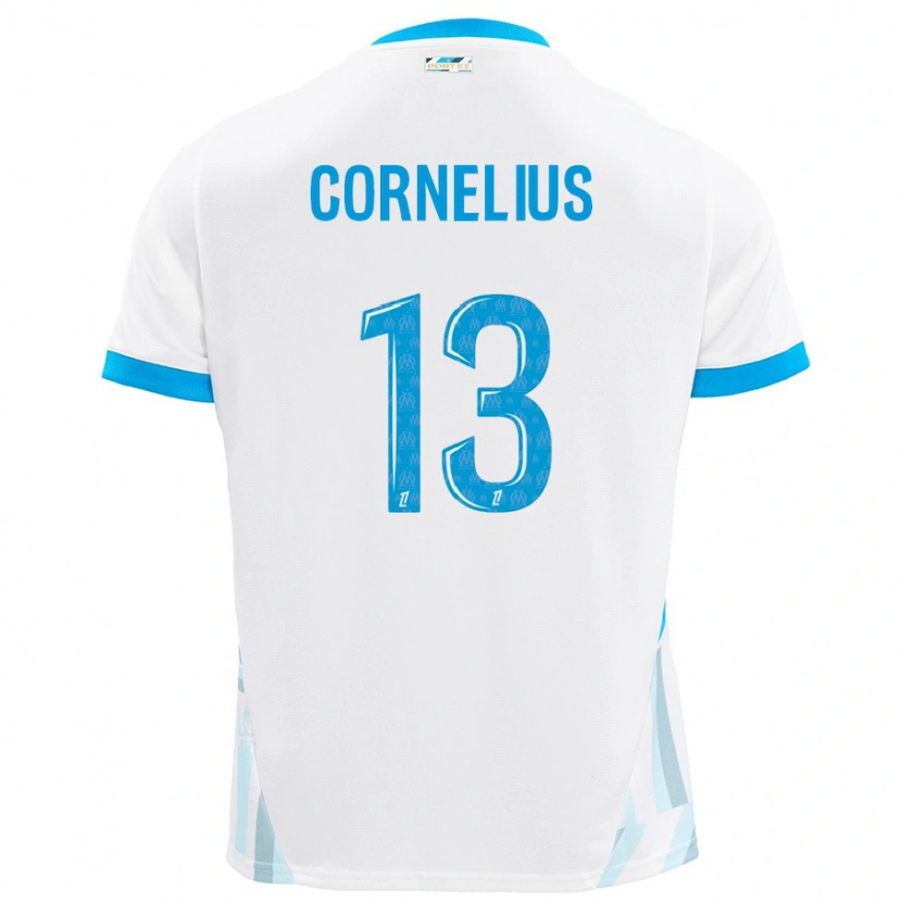 Danxen Donna Maglia Derek Cornelius #13 Bianco Azzurro Kit Gara Home 2024/25 Maglietta