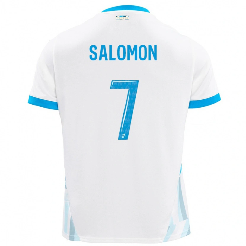 Danxen Donna Maglia Maëva Salomon #7 Bianco Azzurro Kit Gara Home 2024/25 Maglietta