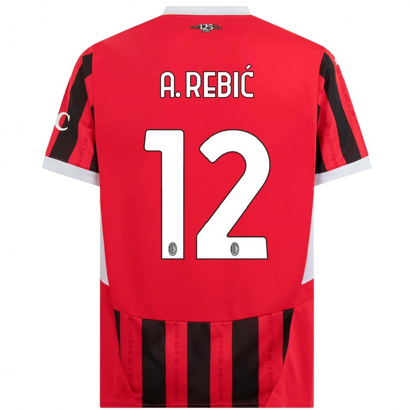Danxen Donna Maglia Ante Rebic #12 Rosso Nero Kit Gara Home 2024/25 Maglietta