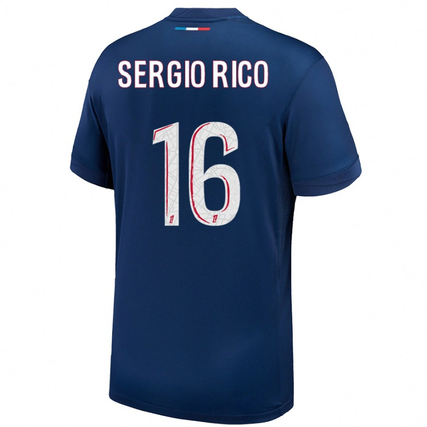 Danxen Donna Maglia Sergio Rico #16 Blu Navy Bianco Kit Gara Home 2024/25 Maglietta