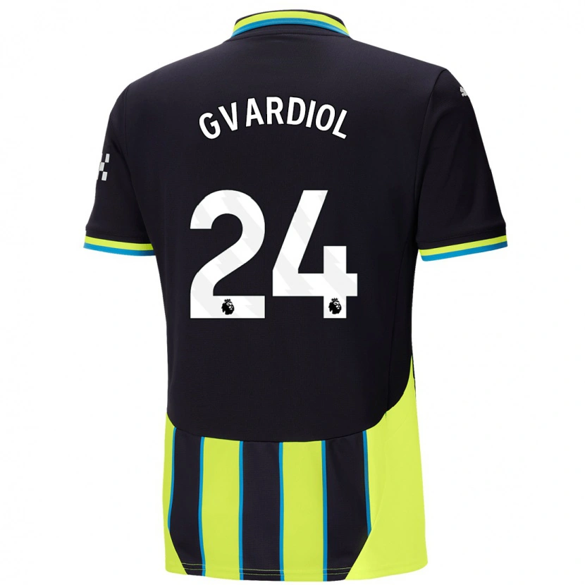 Danxen Donna Maglia Josko Gvardiol #24 Blu Giallo Kit Gara Away 2024/25 Maglietta