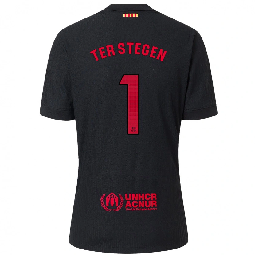 Danxen Donna Maglia Marc-André Ter Stegen #1 Nero Rosso Kit Gara Away 2024/25 Maglietta