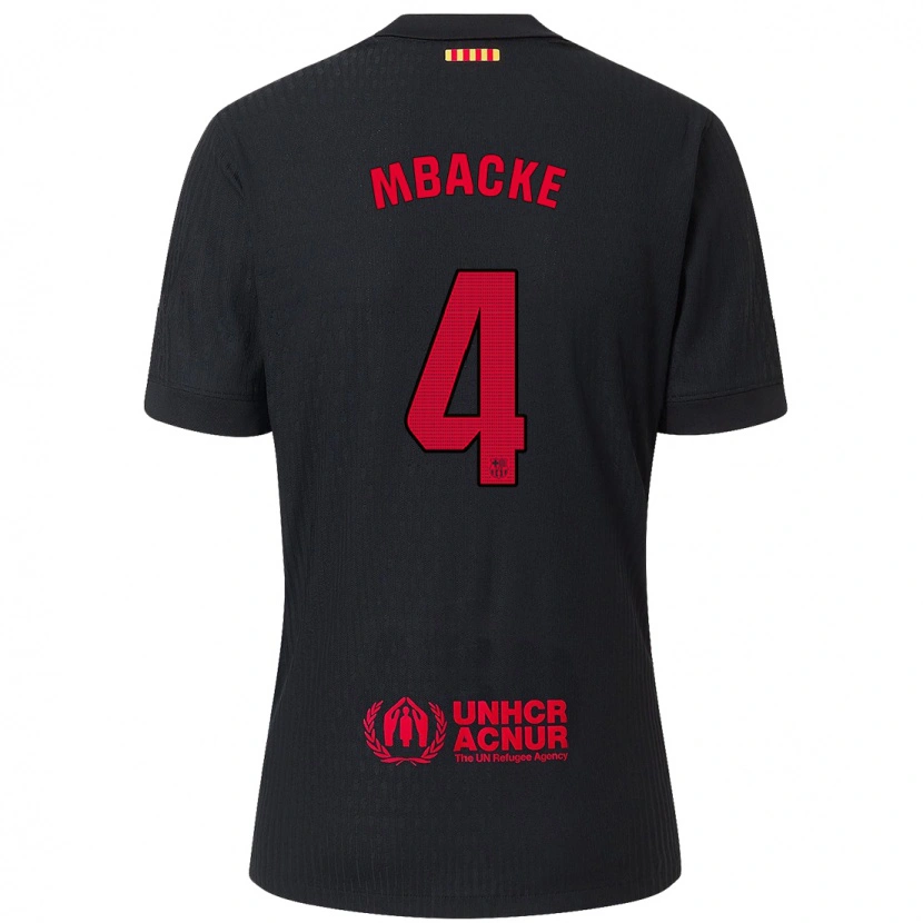 Danxen Donna Maglia Mamadou Mbacke #4 Nero Rosso Kit Gara Away 2024/25 Maglietta