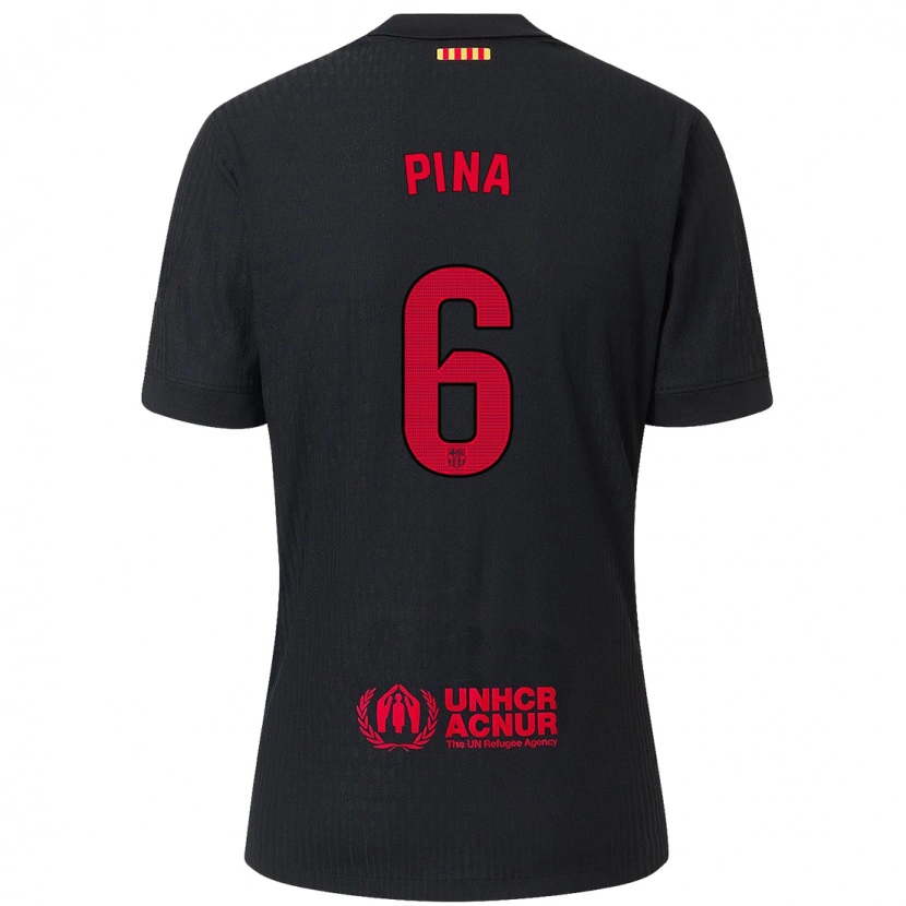 Danxen Donna Maglia Clàudia Pina #6 Nero Rosso Kit Gara Away 2024/25 Maglietta