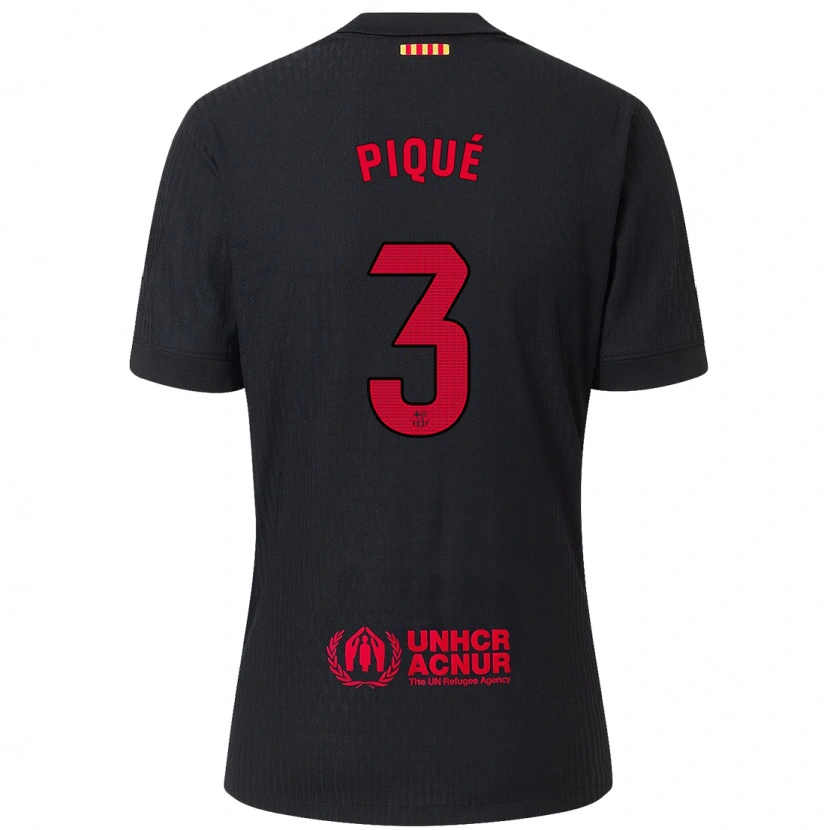 Danxen Donna Maglia Gerard Pique #3 Nero Rosso Kit Gara Away 2024/25 Maglietta