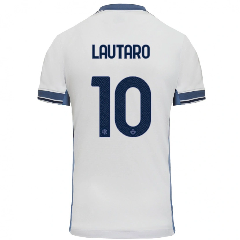Danxen Donna Maglia Lautaro Martínez #10 Bianco Grigio Kit Gara Away 2024/25 Maglietta