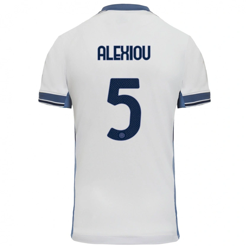 Danxen Donna Maglia Christos Alexiou #5 Bianco Grigio Kit Gara Away 2024/25 Maglietta