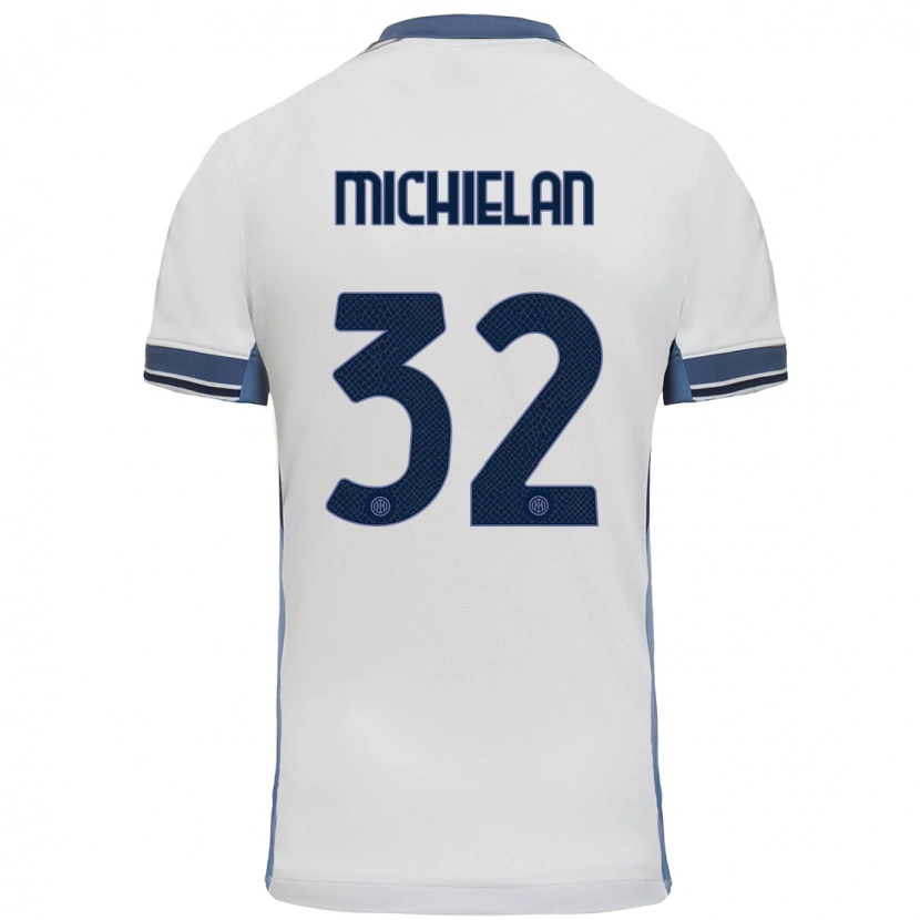 Danxen Donna Maglia Mattia Michielan #32 Bianco Grigio Kit Gara Away 2024/25 Maglietta