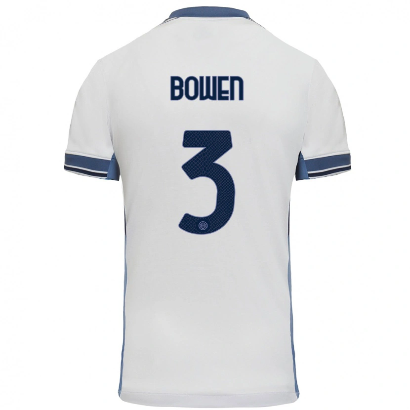 Danxen Donna Maglia Katie Bowen #3 Bianco Grigio Kit Gara Away 2024/25 Maglietta