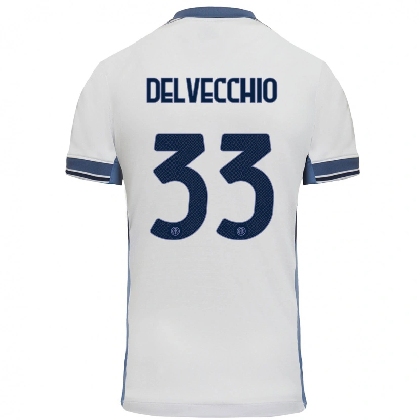 Danxen Donna Maglia Gabriele Delvecchio #33 Bianco Grigio Kit Gara Away 2024/25 Maglietta